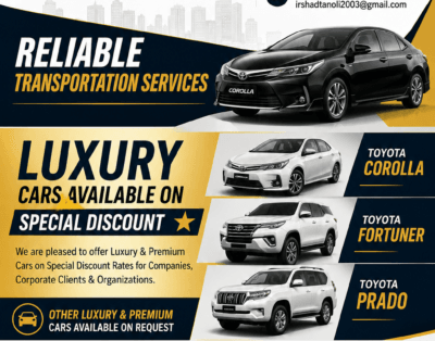 Toyota Corolla for Rent in Karachi Pakistan. TANOLI TRANSPORT SERVICES